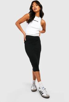Basics Effen Zwarte Hoge Taille Midi Rok, Black - 40