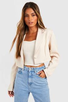 Basics Geweven Enkelknop Crop Blazer, Stone - 36