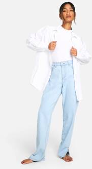 Basics Hoge Taille Gespleten Zoom Rechte Pijp Jeans, Bleach Wash - 14/32L