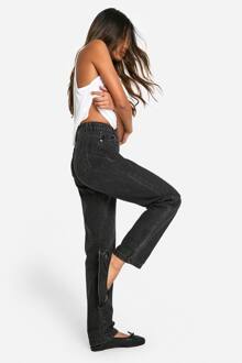 Basics Hoge Taille Rechte Pijpen Jeans, Washed Black - 34