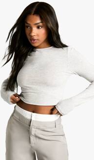 Basics Longline Lange Mouw Top Met Ronde Hals, Grey Marl - 40