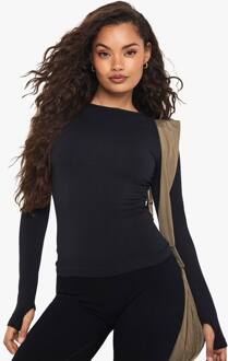Basics Naadloze Rib Lange Mouw Top, Black - S