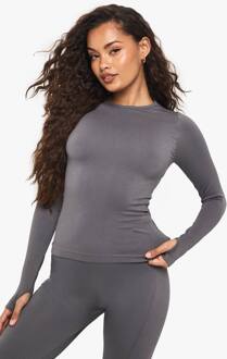 Basics Naadloze Rib Long Sleeve Top, Charcoal