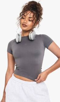 Basics Naadloze Rib Top Met Korte Mouwen, Charcoal