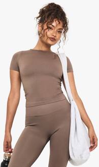 Basics Naadloze Rib Top Met Korte Mouwen, Mocha - L