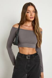 Basics Off-Shoulder Lange Mouw Top, Charcoal - 34