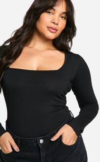 Basics Plus Cotton One Piece Met Vierkante Hals En Lange Mouwen, Black - 44