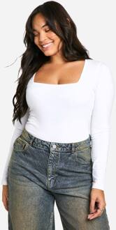 Basics Plus Katoenen One Piece Met Vierkante Hals En Lange Mouwen, White - 48
