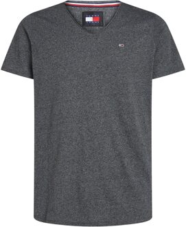 Basis V-hals T-shirt - Geborduurd Logo Tommy Jeans , Gray , Heren - 2Xl,Xl,L,M,S