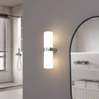 Basolo badkamer wandlamp, chroom, hoogte 31.5cm, glas, IP44 chroom, wit