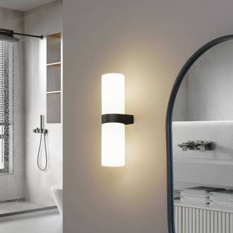 Basolo badkamer wandlamp, zwart, hoogte 31,5 cm, glas zwart, wit