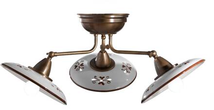 Bassano - 3-lichts keramiek plafondlamp bruin gebronsd messing, wit