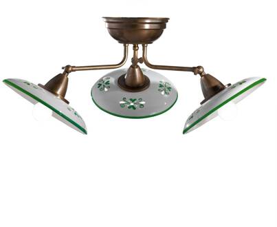 Bassano - 3-lichts keramiek plafondlamp, groen gebronsd messing, wit