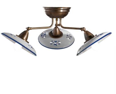 Bassano - 3-lichts keramieken plafondlamp, blauw gebronsd messing, wit