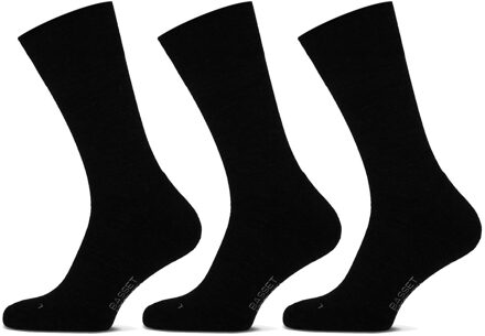 Basset Merinowollen Sokken Casual Badstof Zool 3-pack Zwart-39/42 - 39/42