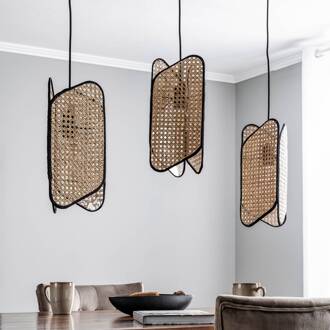 Bassiola hanglamp van bamboe, 3-lamps zwart, licht hout