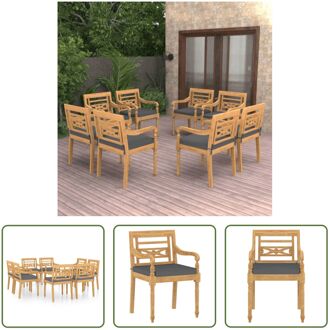 Batavia Houten Stoelen - 55 x 51.5 x 84 cm - met teakolieafwerking - donkergrijs kussen - Set van 8