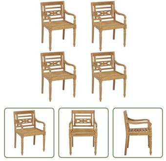 Batavia Tuinstoelen - Teakhout - Set van 4 stoelen - 55x51.5x84 cm - Rustieke charme Bruin