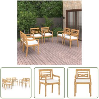 Batavia Tuinstoelen - Teakhouten - Set van 6 - 55 x 51.5 x 84 cm - Inclusief kussens - The Living Wit