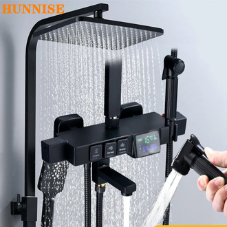 Bathroom Shower Faucets Set Temperature Screen Single Handle Mixer Tap Bath Shower Faucet Thermostatic Rainfall Shower System