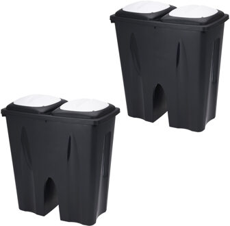 Bathroom solutions 2x Stuks Afvalscheiding prullenbakken - 50L - gerecycled kunststof - zwart - Prullenbakken