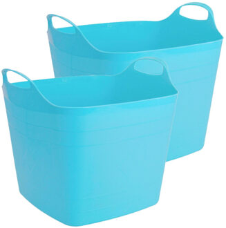 Bathroom solutions 2x stuks flexibele kuip emmer/wasmand vierkant blauw 40 liter - Wasmanden