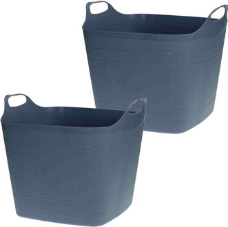 Bathroom solutions 2x Stuks Flexibele kuip emmers/wasmanden - blauw - 40 liter - vierkant - Wasmanden