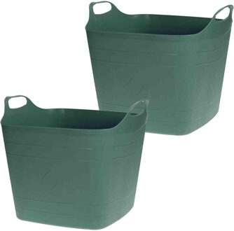 Bathroom solutions 2x Stuks Flexibele kuip emmers/wasmanden - groen - 40 liter - vierkant - kunststof