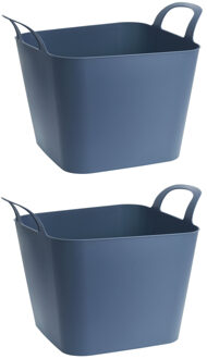 Bathroom solutions 2x stuks flexibele kuip emmers/wasmanden vierkant blauw 36 liter - Wasmanden