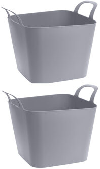 Bathroom solutions 2x stuks flexibele kuip emmers/wasmanden vierkant grijs 36 liter - Wasmanden