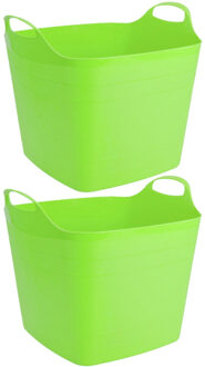 Bathroom solutions 2x stuks flexibele kuip opbergmanden vierkant groen 40 liter 42 x 42 cm - Opbergmanden