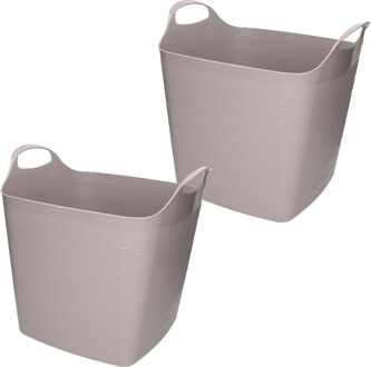Bathroom solutions 2x stuks kuip/emmer/wasmand - flexibel - grijs - 25 liter - vierkant - kunststof