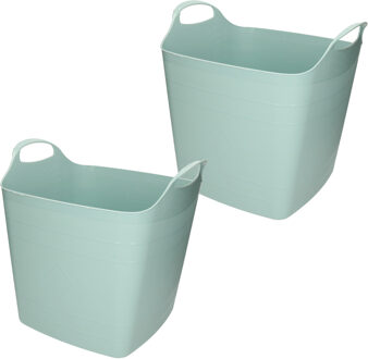 Bathroom solutions 2x stuks kuip/emmer/wasmand - flexibel - groen - 25 liter - kunststof