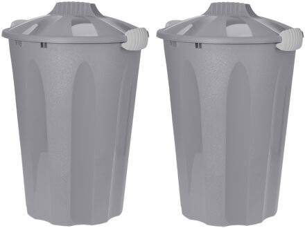 Bathroom solutions 2x stuks kunststof wasmanden met deksel rond grijs 40 liter - Wasmanden