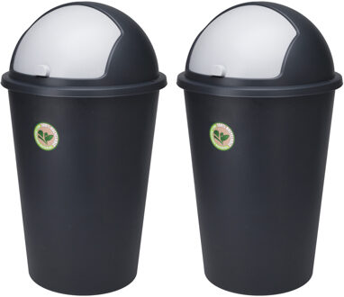 Bathroom solutions 2x Stuks Prullenbakken/afvalemmers - 50L - gerecyled kunststof - zwart - Prullenbakken