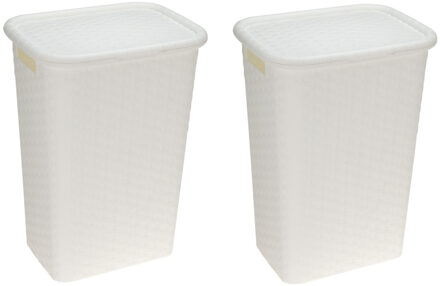 Bathroom solutions 2x stuks wasmanden rotan met deksel wit 60 liter - Wasmanden