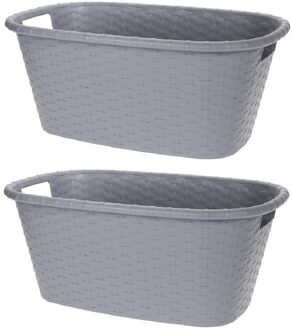 Bathroom solutions 2x Wasmand/wasgoed draagmanden grijs 35 liter 60 x 40 x 25 cm huishouden - Wasmanden