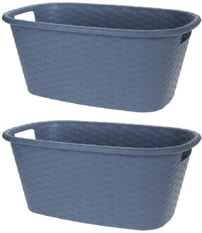 Bathroom solutions 2x Wasmand/wasgoed draagmanden grijsblauw 35 liter 60 x 40 x 25 cm huishouden - Wasmanden