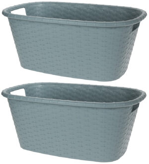 Bathroom solutions 2x Wasmand/wasgoed draagmanden grijsgroen 35 liter 60 x 40 x 25 cm huishouden - Wasmanden