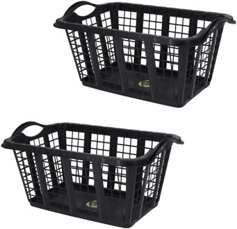 Bathroom solutions 3x Stuks Wasmanden met handvatten - zwart - 37 liter - Wasmanden