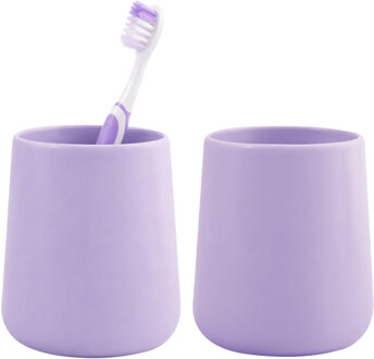 Bathroom solutions Badkamer beker / tandenborstelhouder Earth Serie - 2x - Keramiek - lila - 8 x 10 cm