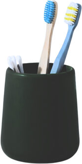 Bathroom solutions Badkamer beker / tandenborstelhouder Earth Serie - Keramiek - donkergroen - 8 x 10 cm