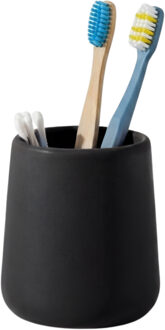 Bathroom solutions Badkamer beker / tandenborstelhouder Earth Serie - Keramiek - zwart - 8 x 10 cm