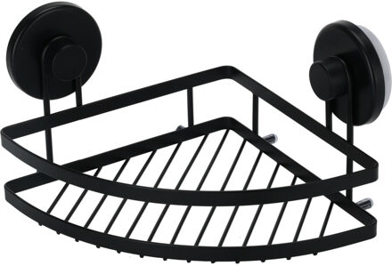 Bathroom solutions Badkamer doucherek organiser - zwart - metaal - zuignappen - 20 x 20 x 12,5 cm