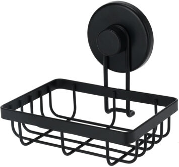 Bathroom solutions Badkamer zeepbak doucherek organiser - zwart - metaal - zuignappen - 13,5 x 11,5 x 11,5 cm