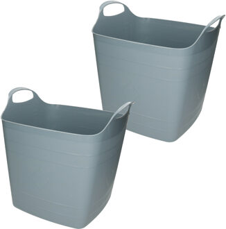Bathroom solutions Flexibele kuip - 2x stuks - blauw - 25 liter - kunststof - emmer - wasmand