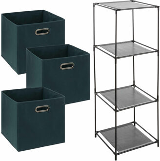 Bathroom solutions Kastmandjes/opberg mandjes - emerald groen - 3x stuks van 29 Liter - In rekje van 34 x 98 cm - Opbergmanden