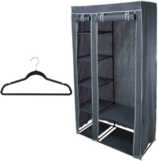 Bathroom solutions Mobiele kledingkast/garderobekast incl 8x hangers - opvouwbaar - grijs - 174 cm - Campingkledingkasten