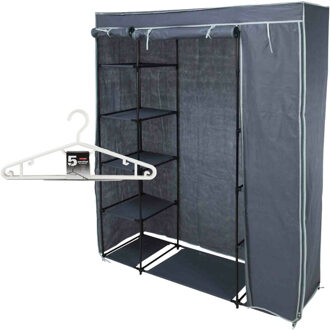 Bathroom solutions Mobiele kledingkast incl 10x kledinghangers - opvouwbaar - grijs - 167 x 141 cm cm - Campingkledingkasten