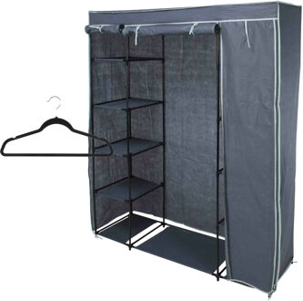 Bathroom solutions Mobiele kledingkast incl 8x kledinghangers - opvouwbaar - grijs - 167 x 141 cm cm - Campingkledingkasten